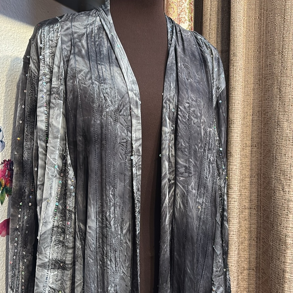 Only Nine, gray and black sequined long sleeve open cardigan. Size L.